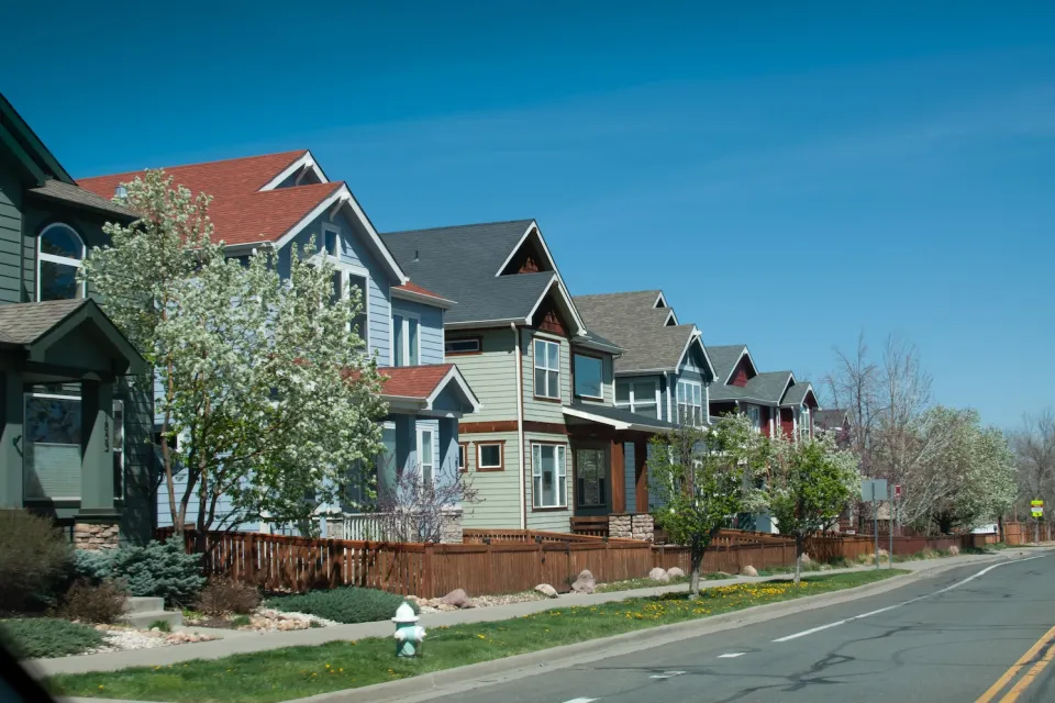 Row of two-story homes in Boulder, Colorado.